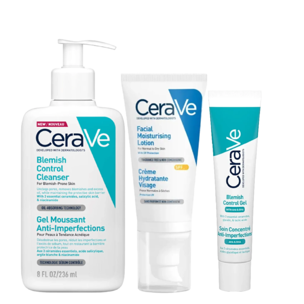 Trois produits CeraVe – le nettoyant anti-imperfections