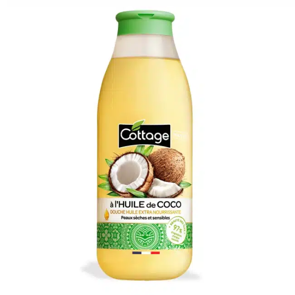 Un flacon de 560 ml de Cottage Douche Huile Extra Nourrissante à l'Huile de Coco Peaux Sèches et Sensibles