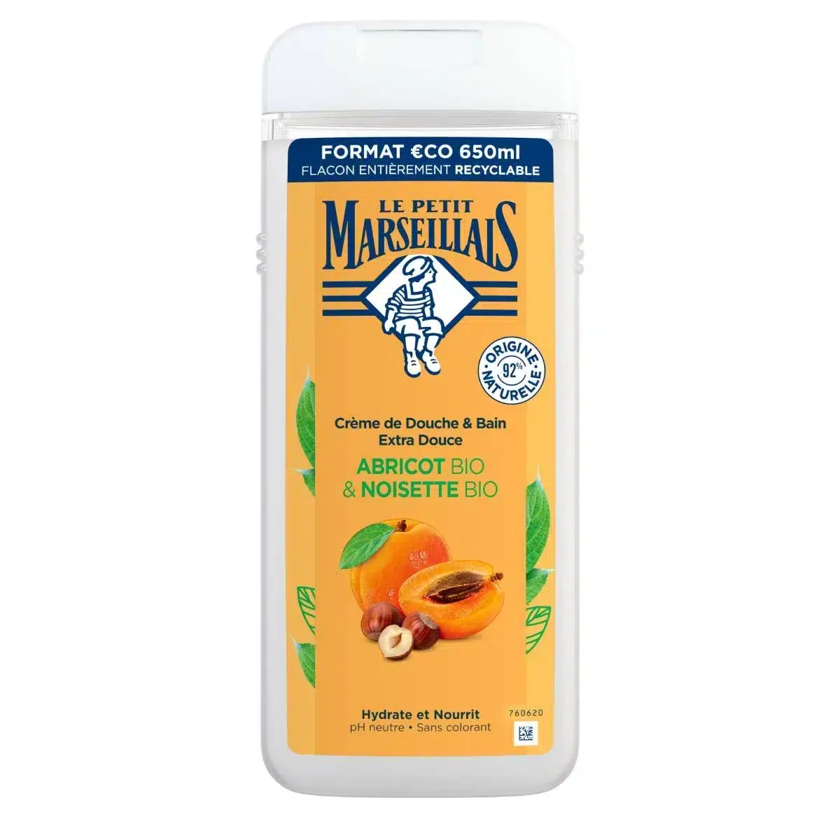 Flacon de Le Petit Marseillais Crème de Douche et Bain Extra Douce Abricot BIO et Noisette BIO