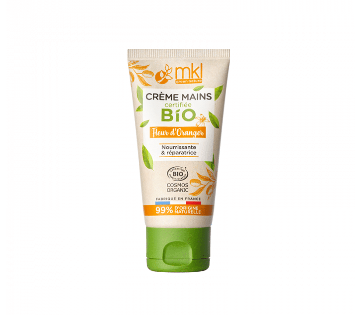 Tube de MKL Crème mains certifiée BIO Fleur d'oranger - 50 ml sur fond blanc