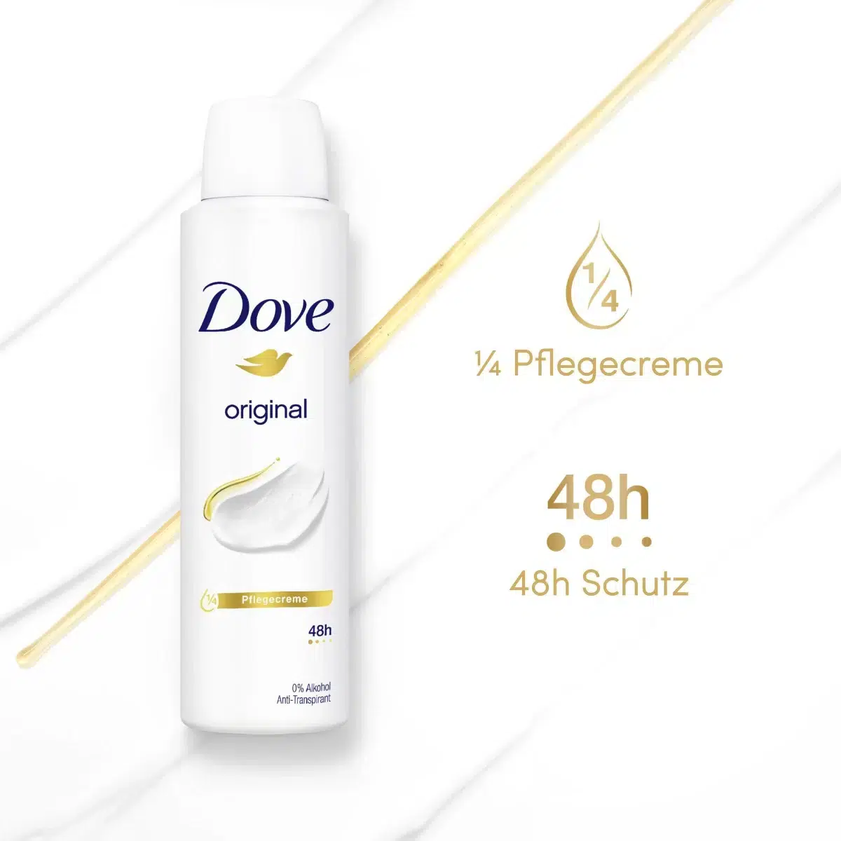 Dove Déodorant Spray Anti Transpirant Original 48H Sans Alcool bidon de 150 ml avec texte allemand