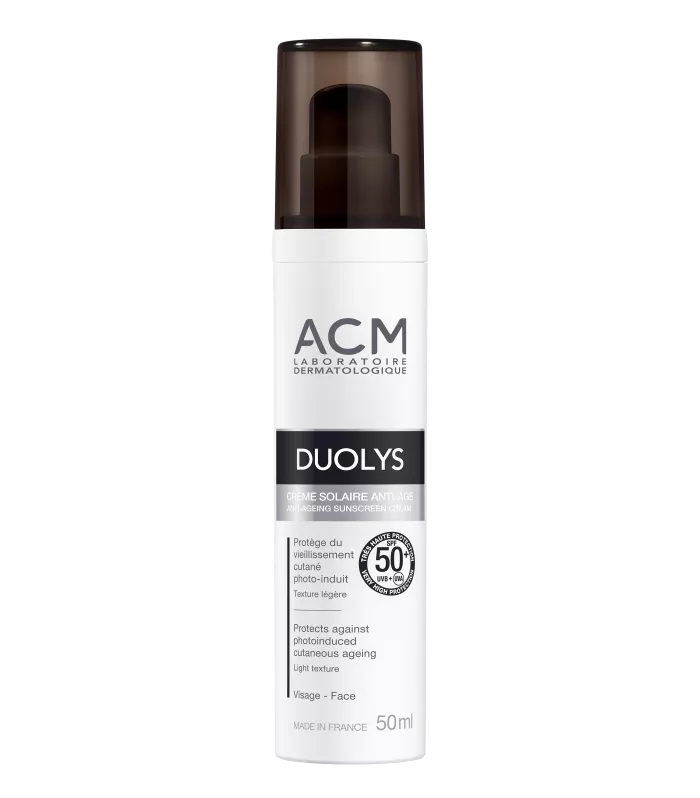 Un flacon de ACM Crème DUOLYS Solaire SPF 50+ 50 ml