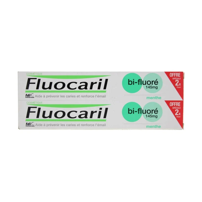 Pack de deux dentifrices Fluocaril Dentifrice Bi-Fluoré Menthe 2 x 75 ml