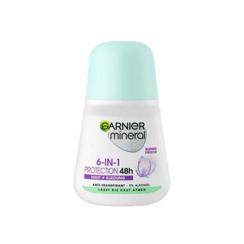 Garnier Déodorant Minéral Roll-On 6 en 1 Protection 48h 50 ml offre une protection 48 heures