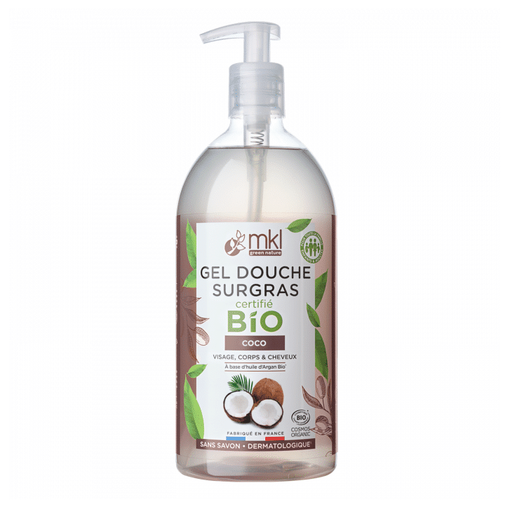 Un flacon de MKL Gel douche certifié BIO - COCO 1L avec pompe