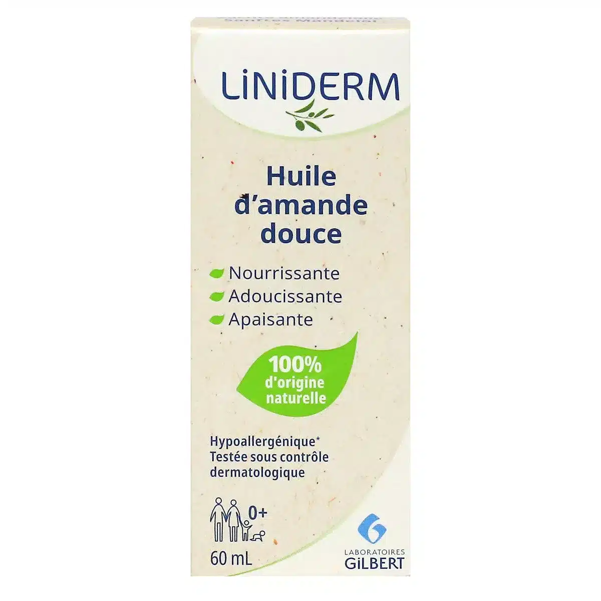 Un coffret produit pour Gilbert Huile D'amande Douce Soin Nourrissant et Adoucissant 60 ml souligne ses propriétés nourrissantes