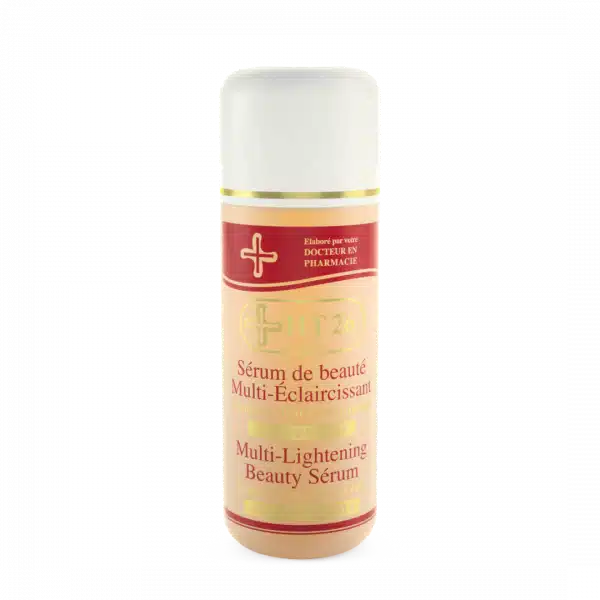 Flacon de Sérum de beauté Multi-éclaircissant HT26 150 ml avec un bouchon blanc et une étiquette rouge