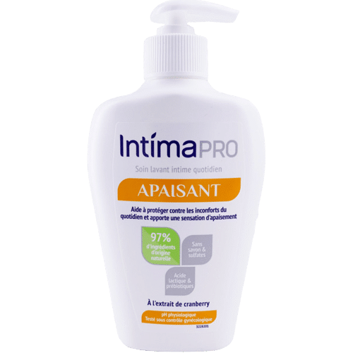 Un flacon de Intima Soin Lavant Intime Quotidien Apaisant 200 ml avec pompe