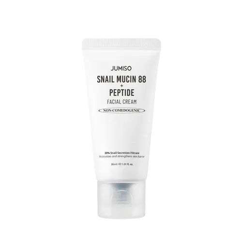 Un tube blanc étiqueté « Jumiso Mucine d'Escargot 88 + Crème Légère Peptide Peau Tendance Acnéique Sans Parfum ». Le tube non comédogène de 30 ml comporte également la phrase « Jumiso Snail Mucin 88 + Peptide Facial Cream. dakar