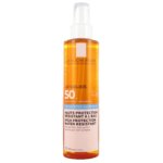 Un flacon de La Roche-Posay Anthelios Huile Nutritive Spf50 Avec Parfum Peaux Sèches et Sensibles 200 ml