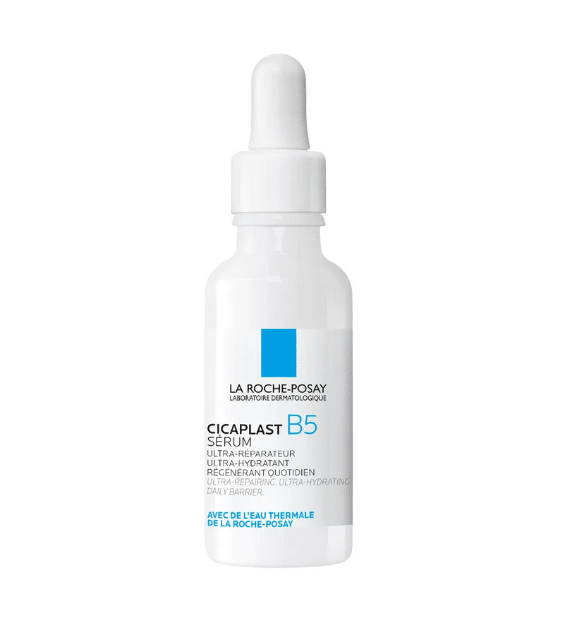 Un flacon compte-gouttes blanc de La Roche-Posay CICAPLAST B5 - Sérum Ultra Réparateur Hydratant Régénérant - Visage - Tous Types de Peaux