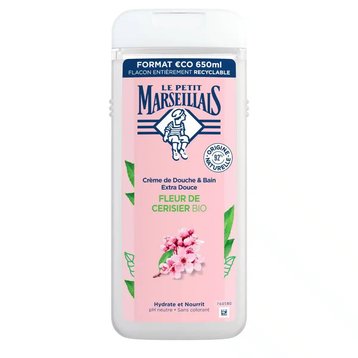 Flacon de Le Petit Marseillais Crème de Douche et Bain Extra Douce Fleur de Cerisier BIO