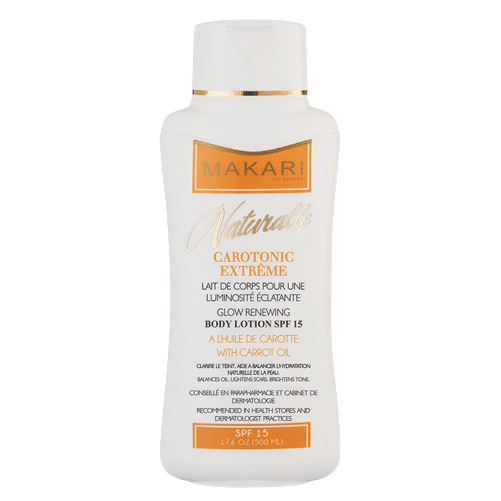 Une bouteille de Makari Naturalle Carotonic Extreme Lait de Coprs SPF 15