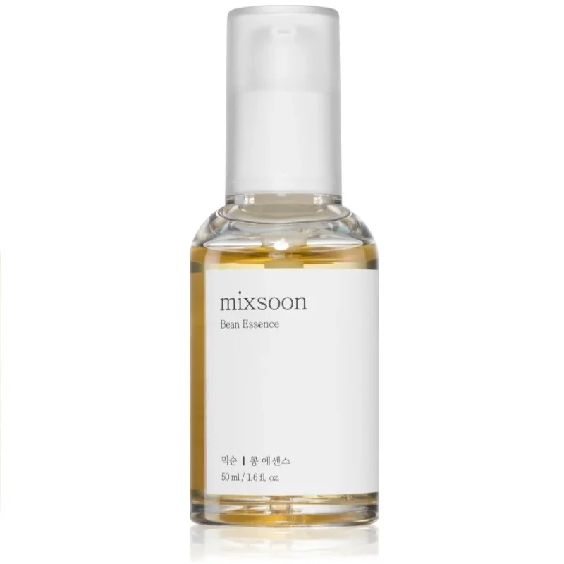 Un flacon de 50 ml de Mixsoon Bean Essence Rénovatrice Illuminateur et Hydratation est doté d'un distributeur à pompe transparent et d'une étiquette blanche. dakar