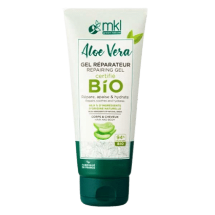 Tube de MKL Gel réparateur Aloe vera certifié BIO 100ml. Cette qualité exceptionnelle à un prix pas cher est idéale pour ceux qui recherchent le meilleur soin partout—même à Dakar.