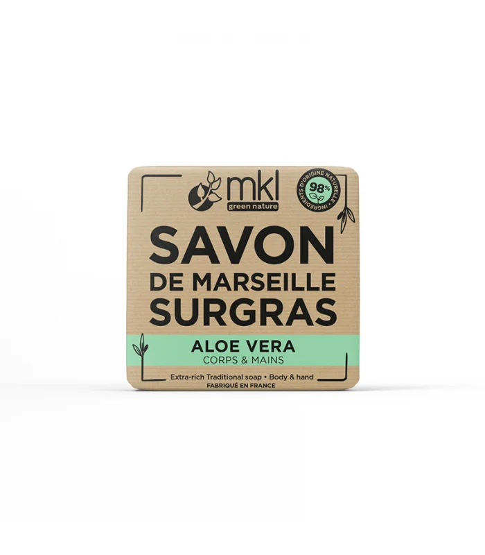 Une boîte de savon MKL Savon de Marseille Aloe Vera 100 g