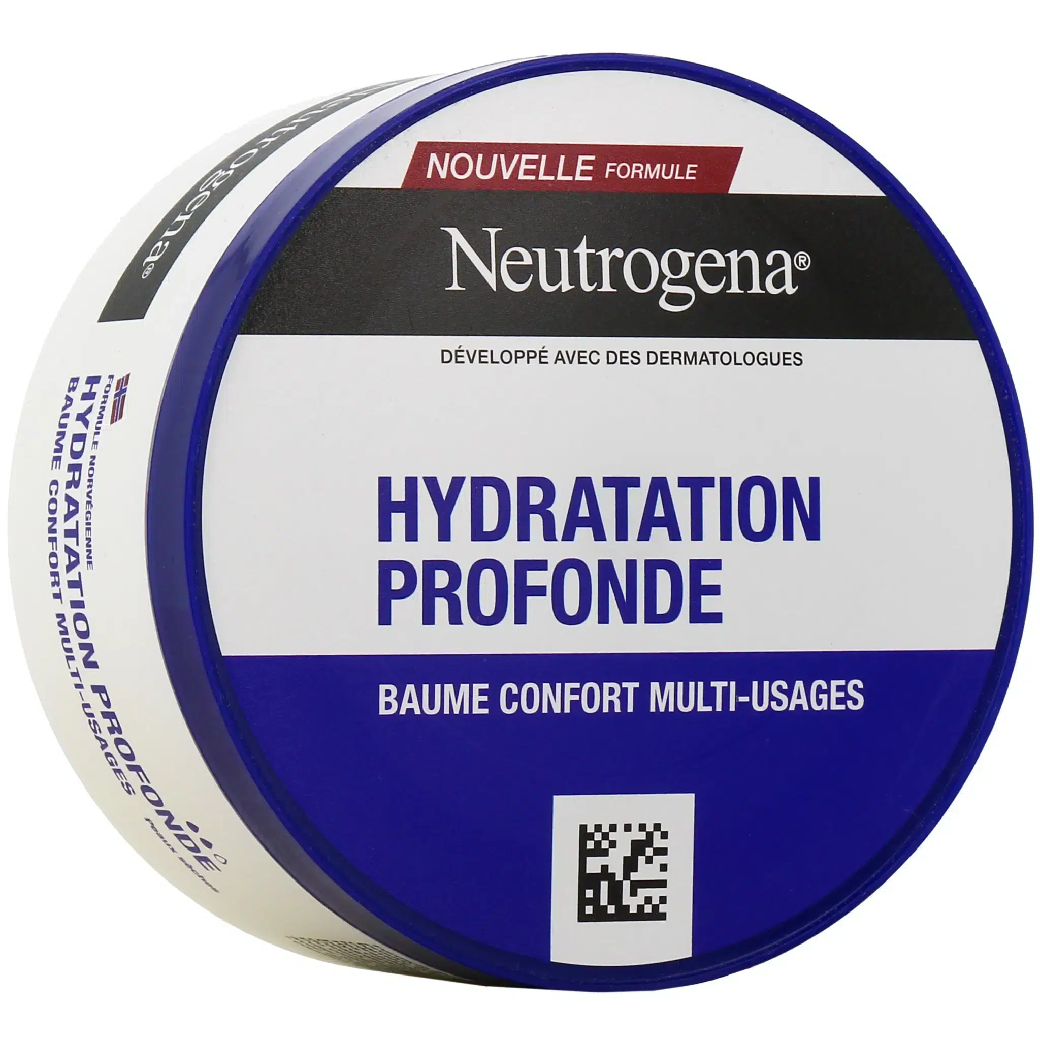 Neutrogena Hydratation Profonde Baume Confort Multi-usages Flacon de 300 ml avec étiquette Nouvelle Formule. Emballage bleu et blanc