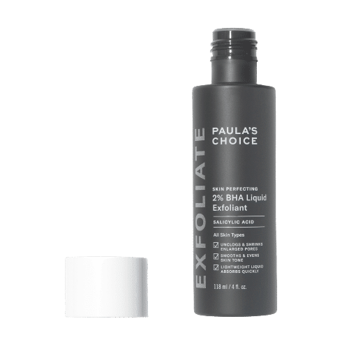 Une bouteille de PAULA'S CHOICE Skin Perfecting 2% BHA Lotion Exfoliante - XL 236 ml avec un bouchon ouvert