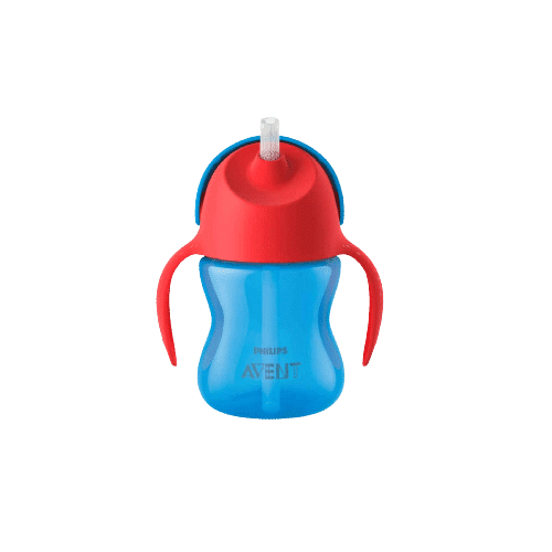 Une Tasse d'apprentissage à Paille Philips Avent de 200 ml (Bleu/Rouge à partir de 9 mois) avec un couvercle rouge