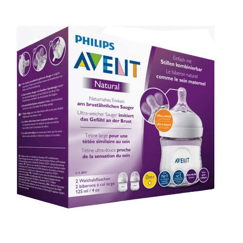 Philips Avent Biberon Tétine en Forme de Sein des la Naissance 2x125 ml en emballage