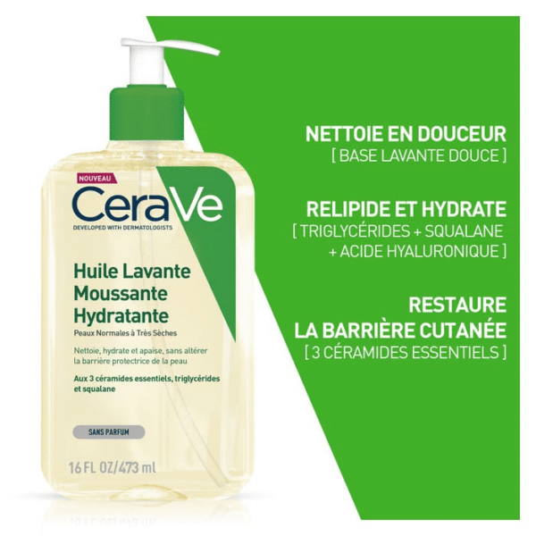 Cerave Huile Lavante Moussante et Hydratante Peaux Normales à Très Sèches 473ml – Image 2