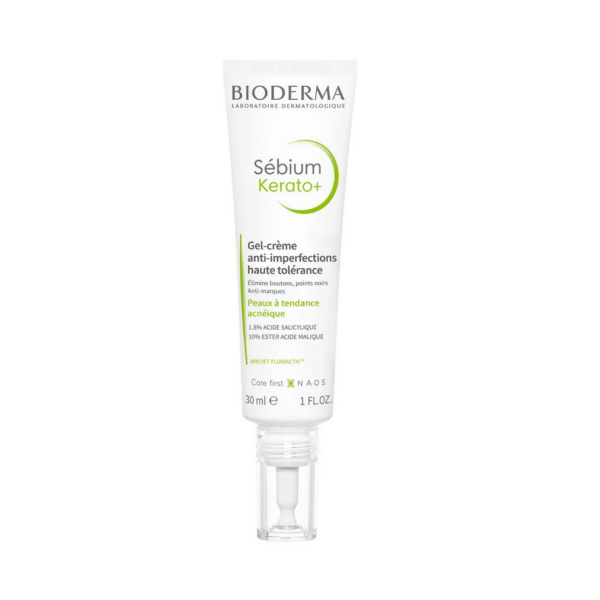 Tube blanc de Bioderma SEBIUM KERATO+ - Gel-Crème Anti-Imperfections - Visage - Peaux à Tendance Acnéique