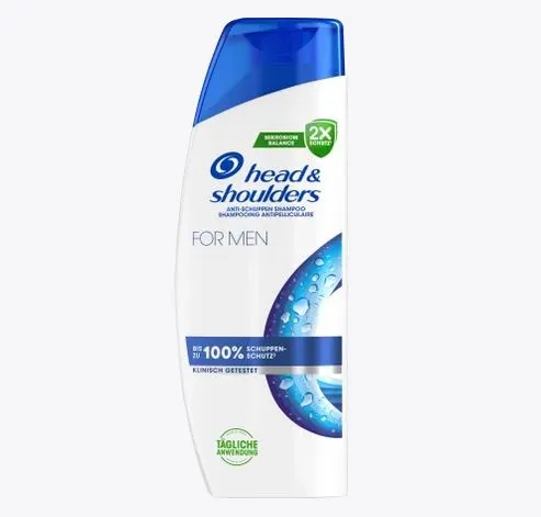 Le shampooing hydratant contre les pellicules pour hommes Head & Shoulders (300 ml) est présenté dans un flacon blanc avec un bouchon bleu et offre les bienfaits antipelliculaires reconnus de Head & Shoulders