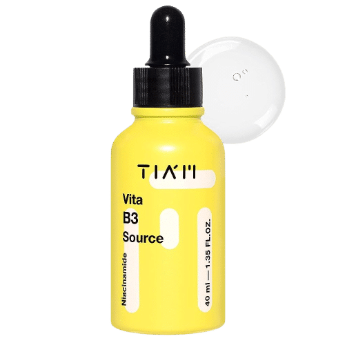 Un flacon jaune vif de Tiam Vita B3 Source Sérum 10 % Niacinamide