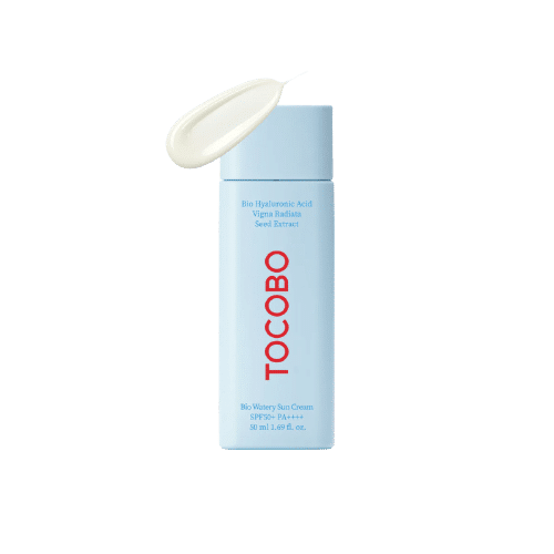 Flacon bleu clair de Tocobo Crème Solaire Légère Eau Bio Spf50+ 50 ml