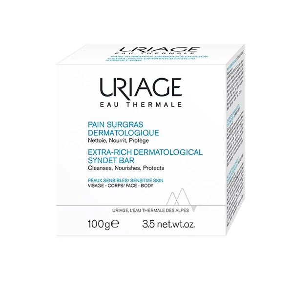 La barre Uriage Savon Surgras Dermatologique Visage et Corps Peaux Sensibles 100 g