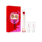 Le coffret cadeau Kenzo Coffret Cadeau Femme FLOWER L'ABSOLUE présente une boîte rouge éclatante avec une illustration, contenant un grand flacon de parfum comportant une délicate fleur rouge à l'intérieur, accompagné de deux petits tubes blancs étiquetés « FLOWERBYKENZO ». Dakar