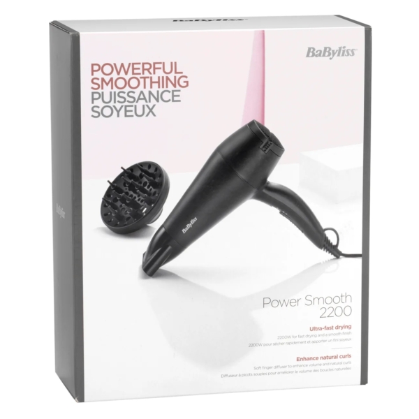 Le sèche-cheveux BaByliss Sèche Cheveux Boucles Définies 2200 W, présenté dans un élégant boîtier noir, offre un lissage puissant et un séchage ultra-rapide. Il sublime les boucles naturelles et affiche des instructions en anglais et en français, ce qui en fait le sèche-cheveux idéal pour des boucles définies. Dakar